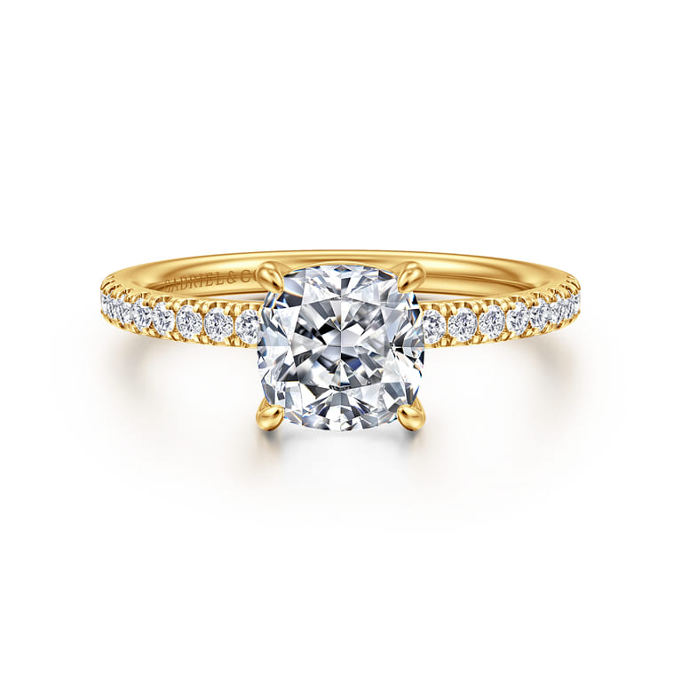 Twain - 18K Yellow Gold Cushion Cut Diamond Engagement Ring - 0.2 ct - Shot 1