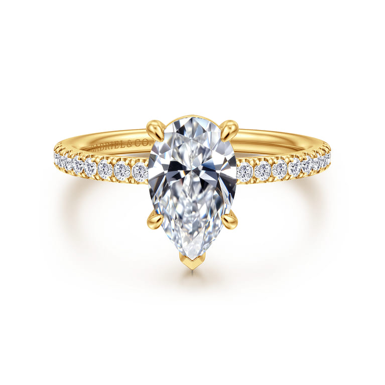Twain - 18K Yellow Gold Pear Shape Diamond Engagement Ring - 0.2 ct - Shot 1