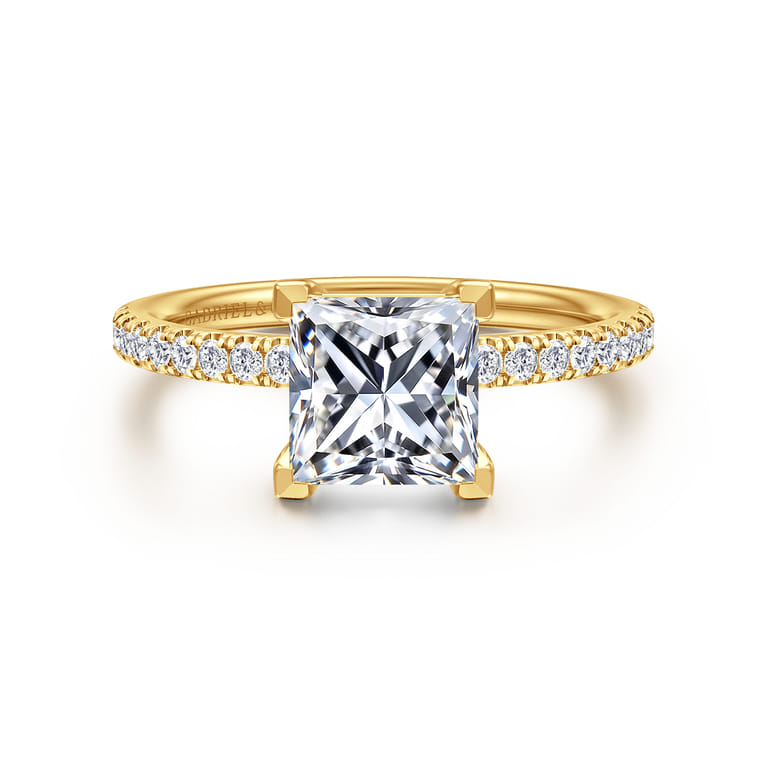 Twain - 18K Yellow Gold Princess Cut Diamond Engagement Ring - 0.2 ct - Shot 1