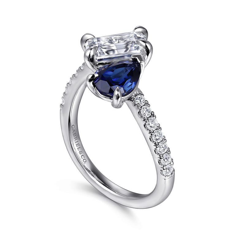 Avrille - 14K White Gold Toi et Moi Oval Sapphire and Diamond Engagement Ring - 0.21 ct - Shot 3