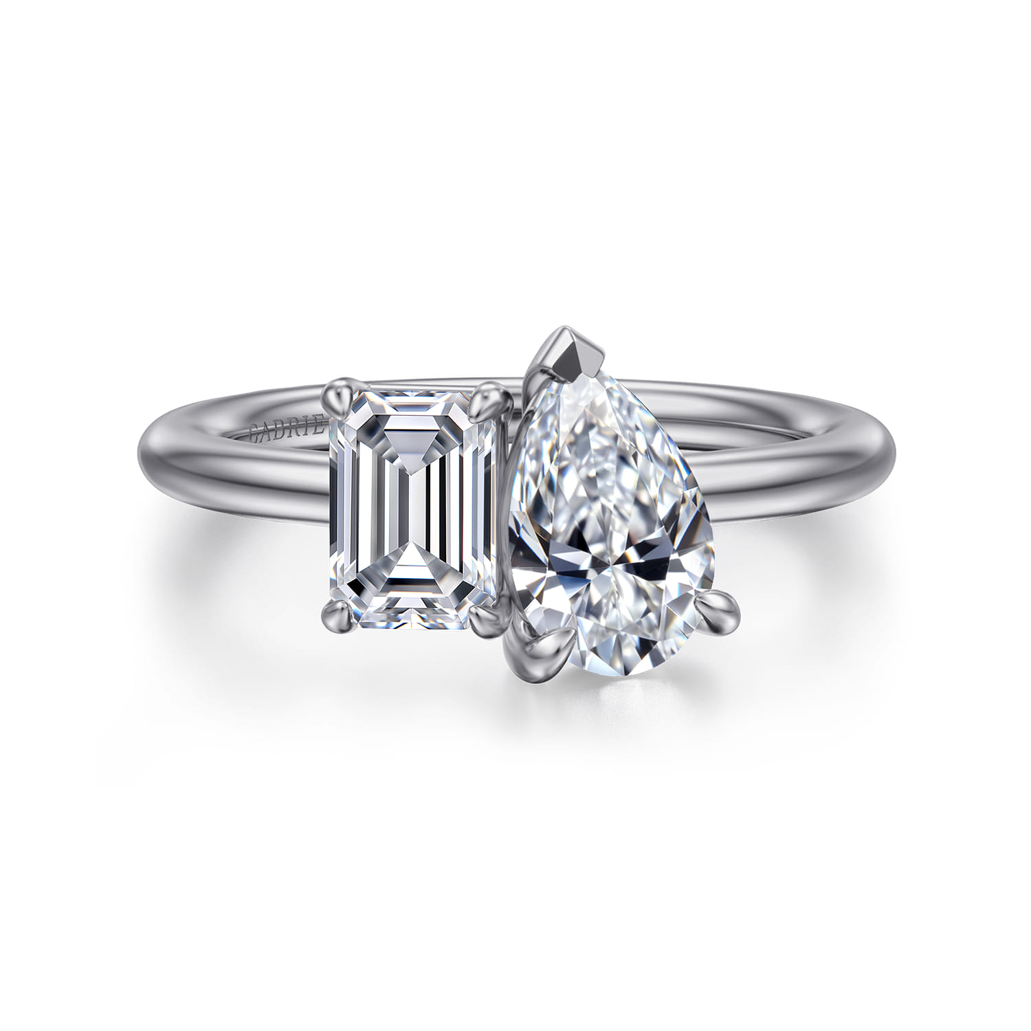 Ayla - 14K White Gold Toi et Moi Pear Shape Diamond Engagement Ring - 0.75 ct - Shot 1