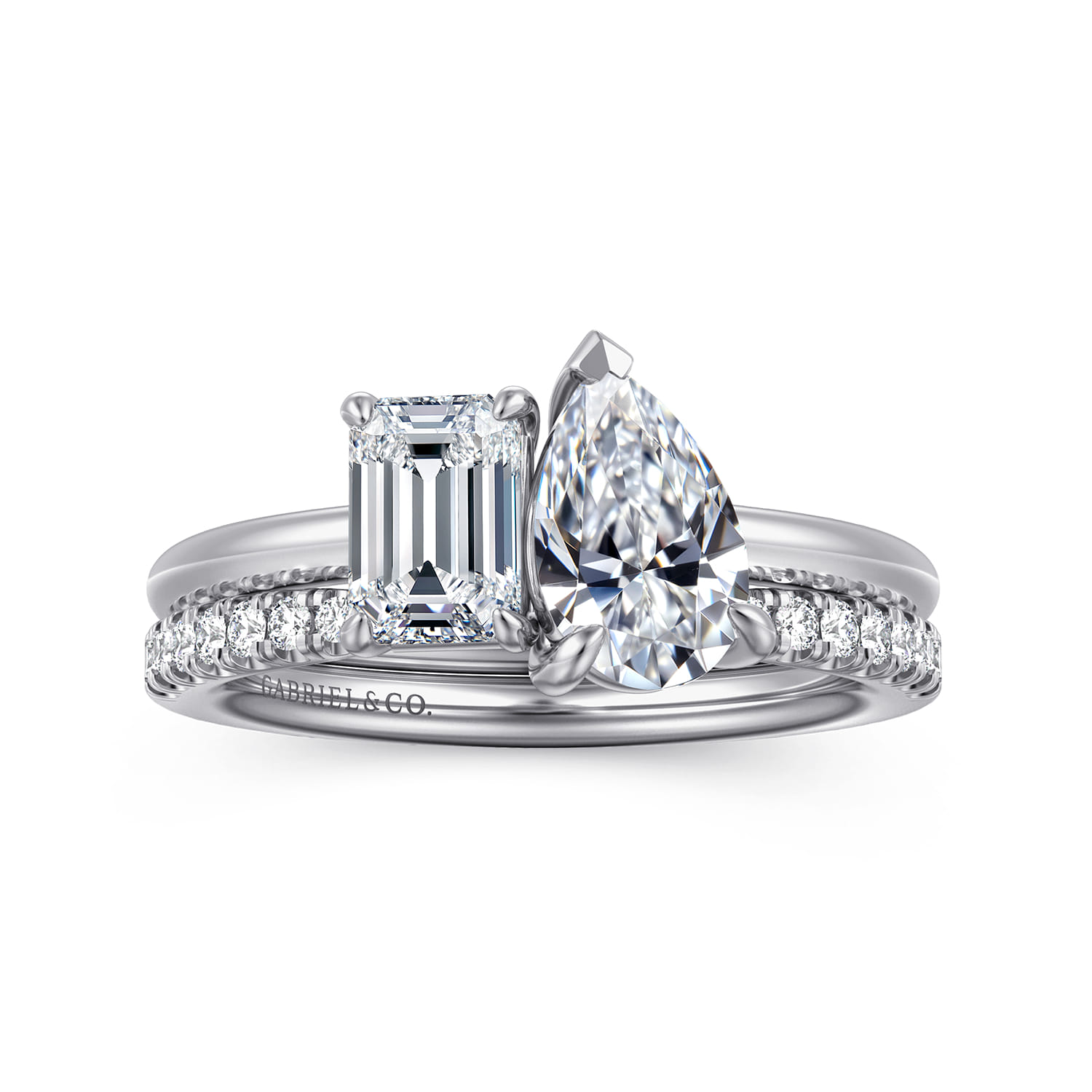Ayla - 14K White Gold Toi et Moi Pear Shape Diamond Engagement Ring - 0.75 ct - Shot 4