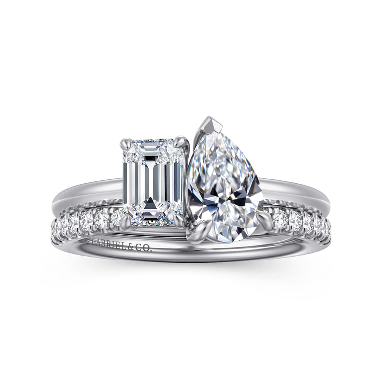 Ayla - 14K White Gold Toi et Moi Pear Shape Diamond Engagement Ring - 0.75 ct - Shot 4
