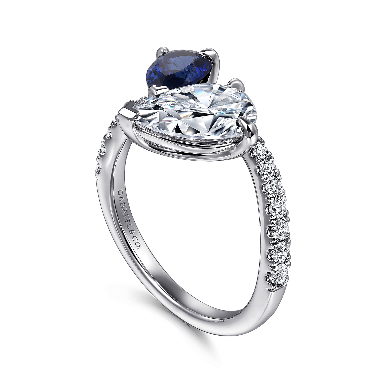 Chessie - 14K White Gold Toi et Moi Pear Shape Sapphire and Diamond Engagement Ring - 0.23 ct - Shot 3