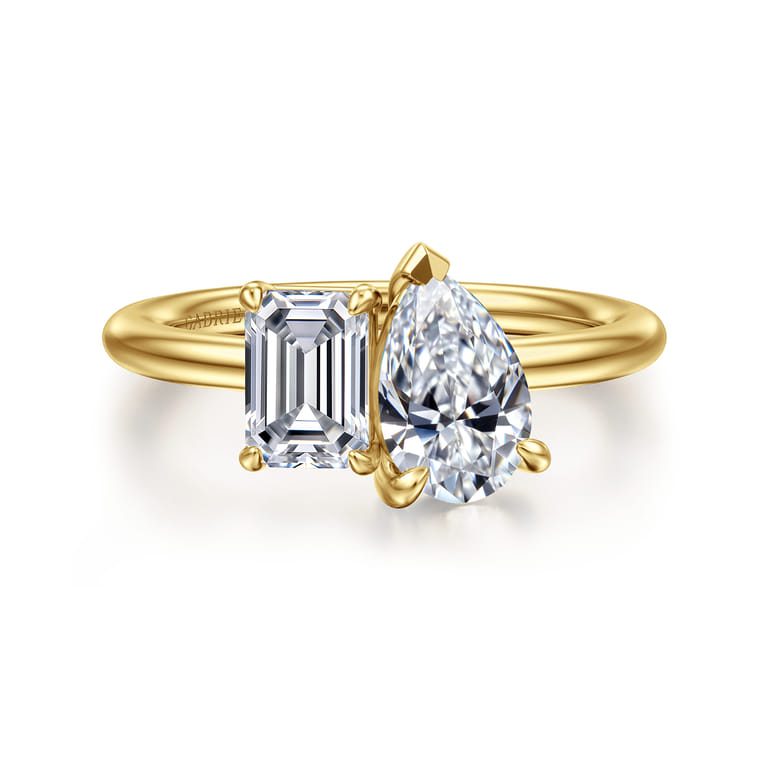 Ayla - 14K Yellow Gold Toi et Moi Pear Shape Diamond Engagement Ring - 0.75 ct - Shot 1