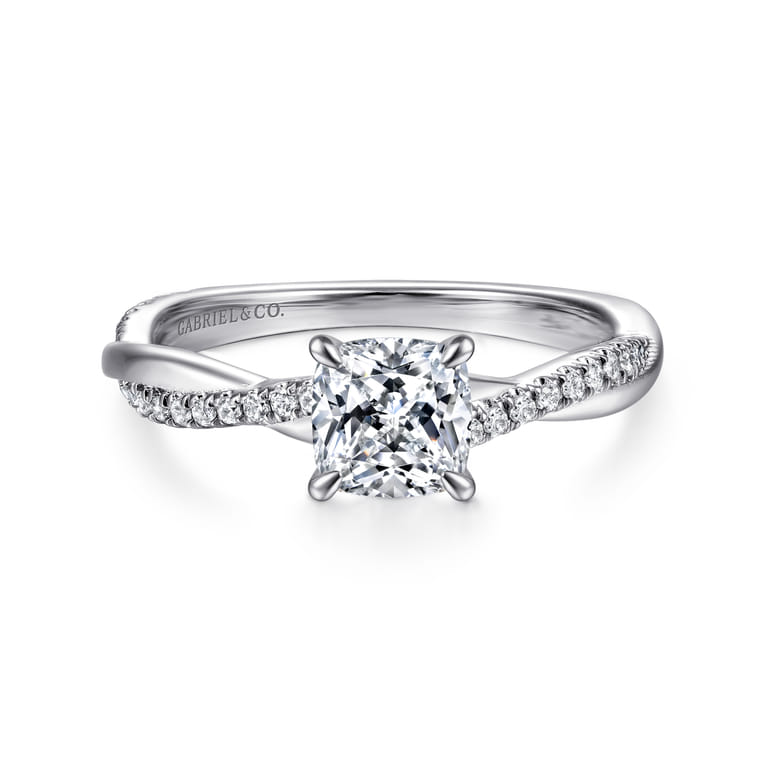 Campana - 14K White Gold Cushion Cut Diamond Engagement Ring - 0.14 ct - Shot 1