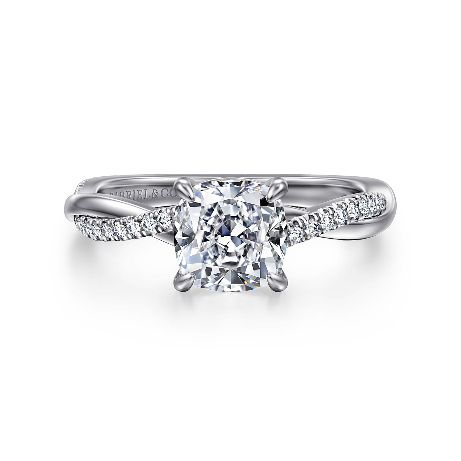 Campana - 14K White Gold Cushion Cut Twisted Diamond Engagement Ring - 0.16 ct - Shot 1
