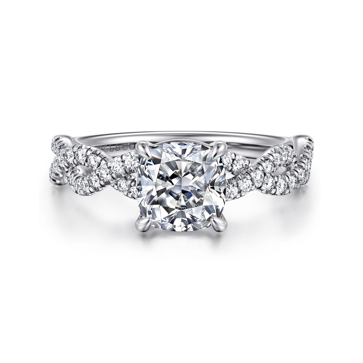 Josefina - 14K White Gold Twisted Cushion Cut Diamond Engagement Ring - 0.24 ct - Shot 1
