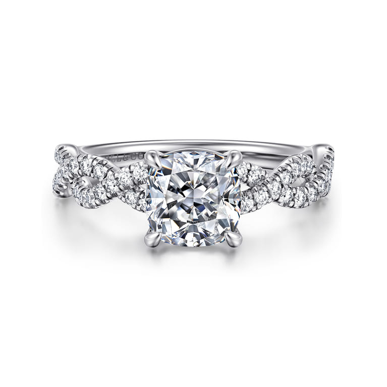 Josefina - 14K White Gold Twisted Cushion Cut Diamond Engagement Ring - 0.24 ct - Shot 1