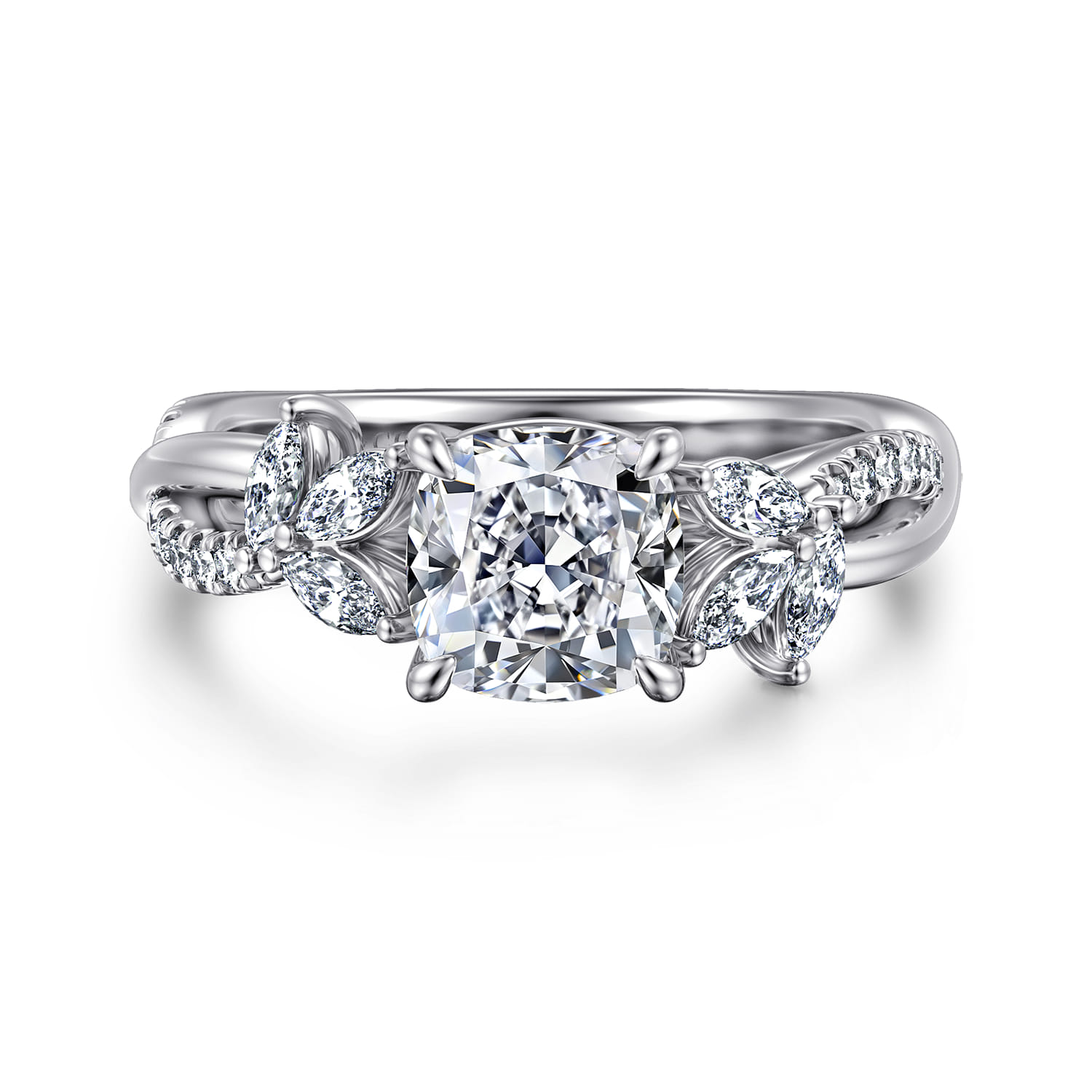 Deisha - 14K White Gold Twisted Cushion Cut Diamond Engagement Ring - 0.4 ct - Shot 1