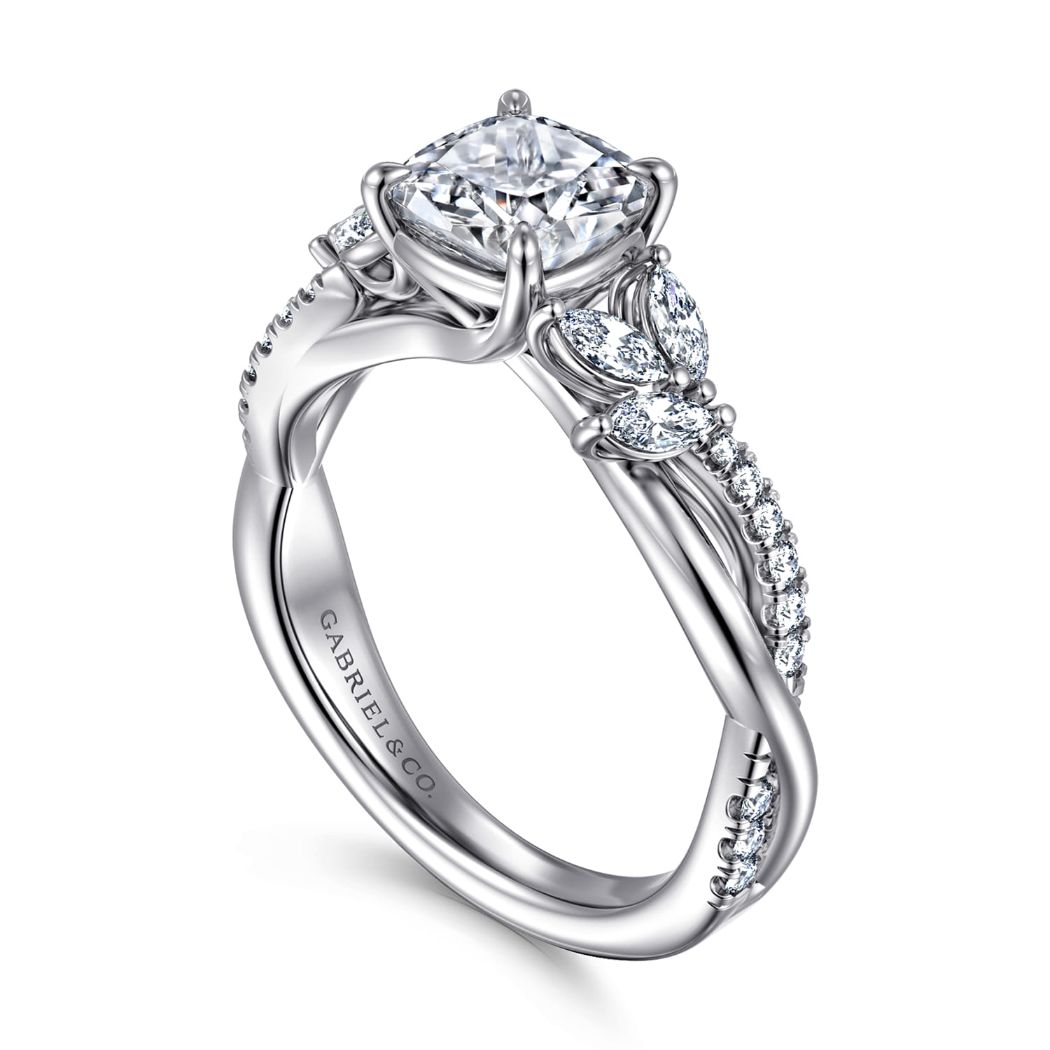 Deisha - 14K White Gold Twisted Cushion Cut Diamond Engagement Ring - 0.4 ct - Shot 3