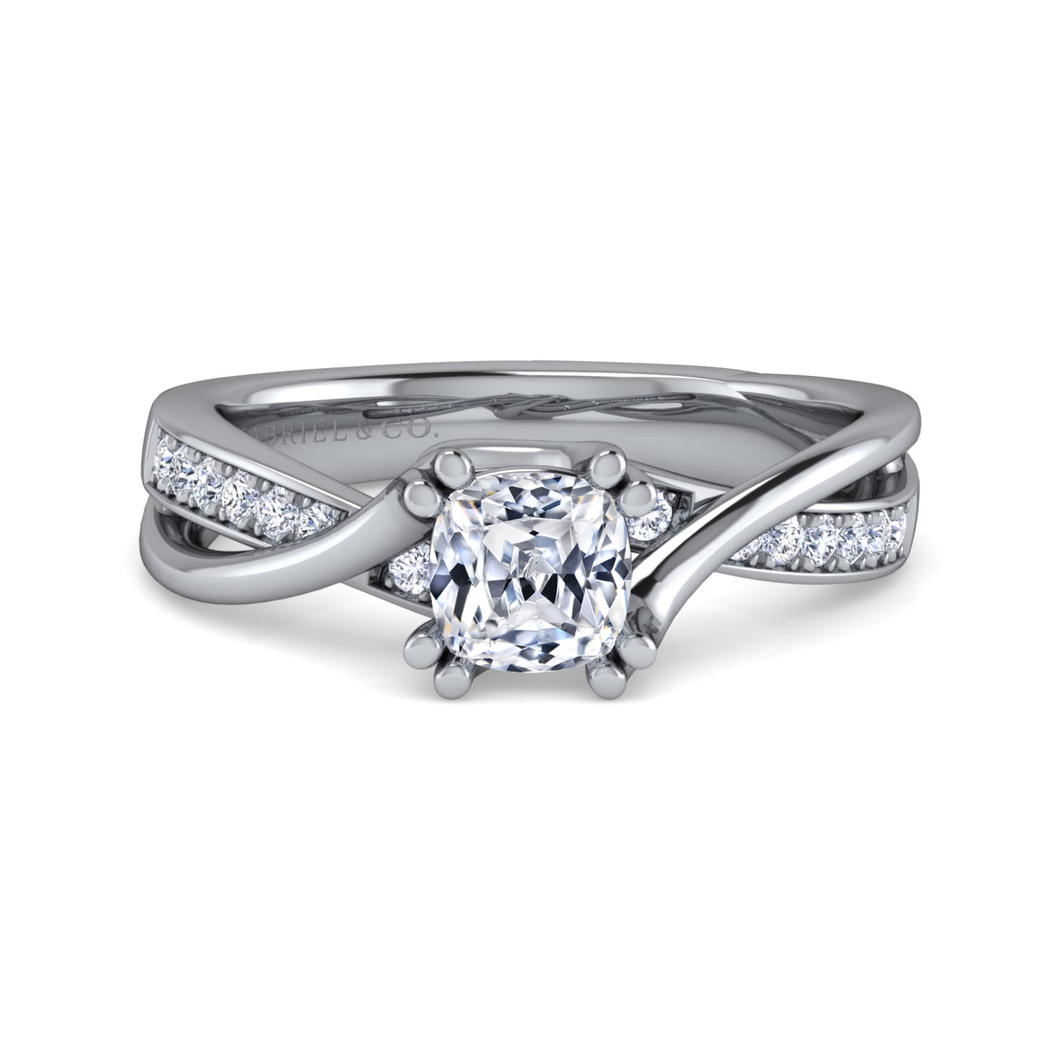 Aleesa - 14K White Gold Twisted Cushion Cut Diamond Engagement Ring - 0.15 ct - Shot 1