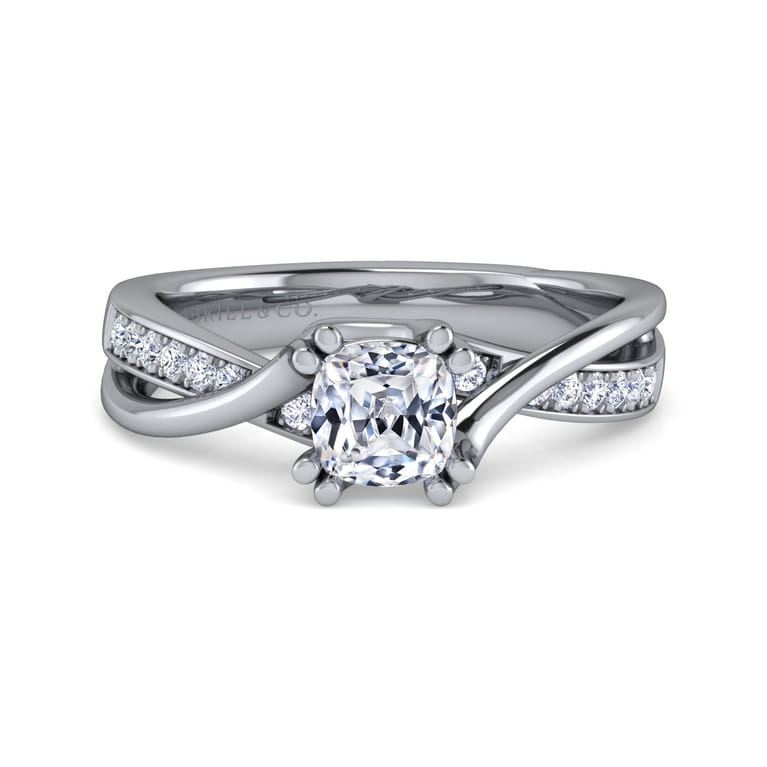 Aleesa - 14K White Gold Twisted Cushion Cut Diamond Engagement Ring - 0.15 ct - Shot 1