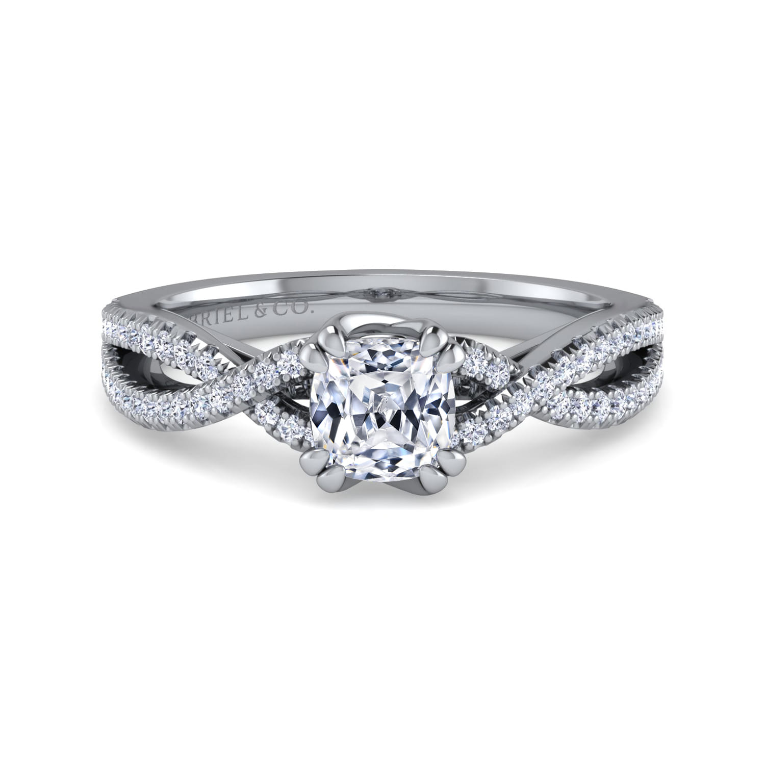 Gina - 14K White Gold Twisted Cushion Cut Diamond Engagement Ring - 0.2 ct - Shot 1