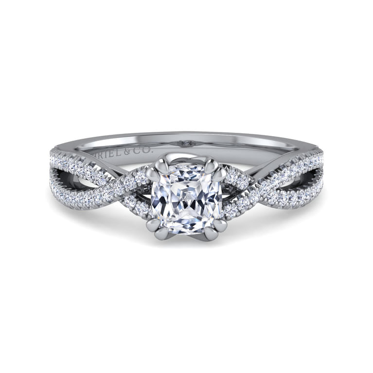 Gina - 14K White Gold Twisted Cushion Cut Diamond Engagement Ring - 0.2 ct - Shot 1