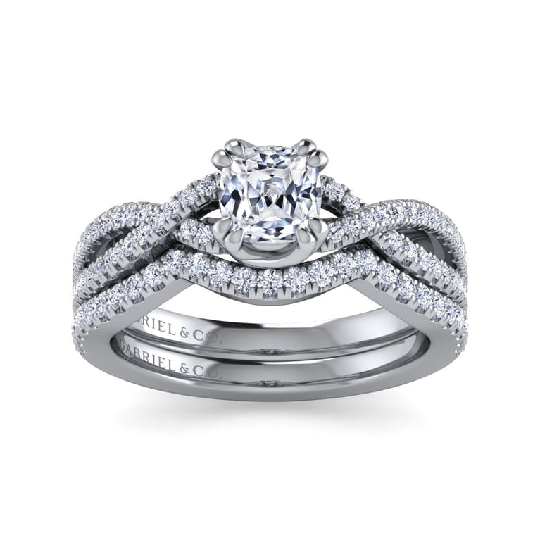 Gina - 14K White Gold Twisted Cushion Cut Diamond Engagement Ring - 0.2 ct - Shot 4
