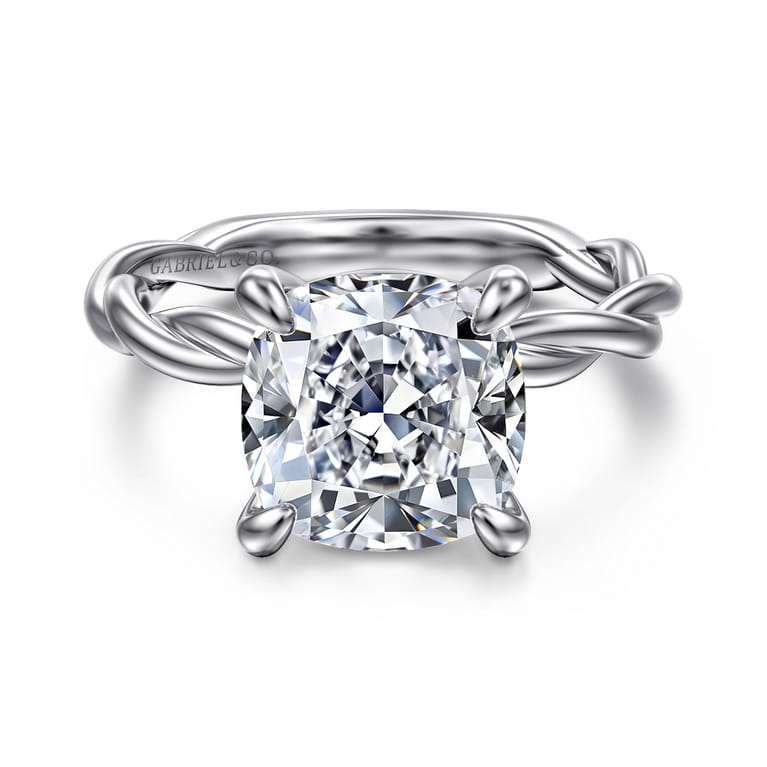 Emersin - 14K White Gold Twisted Cushion Cut Diamond Engagement Ring - Shot 1