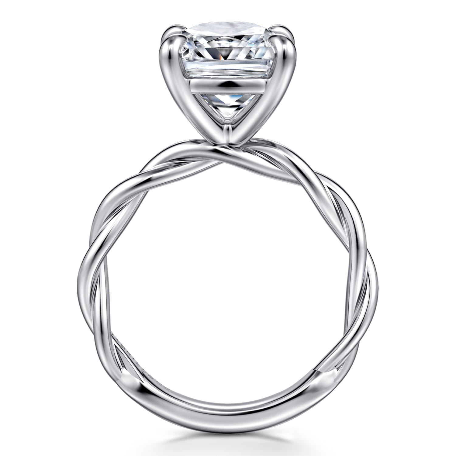 Emersin - 14K White Gold Twisted Cushion Cut Diamond Engagement Ring - Shot 2