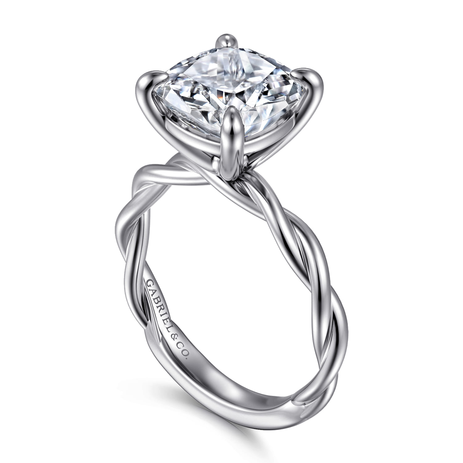 Emersin - 14K White Gold Twisted Cushion Cut Diamond Engagement Ring - Shot 3