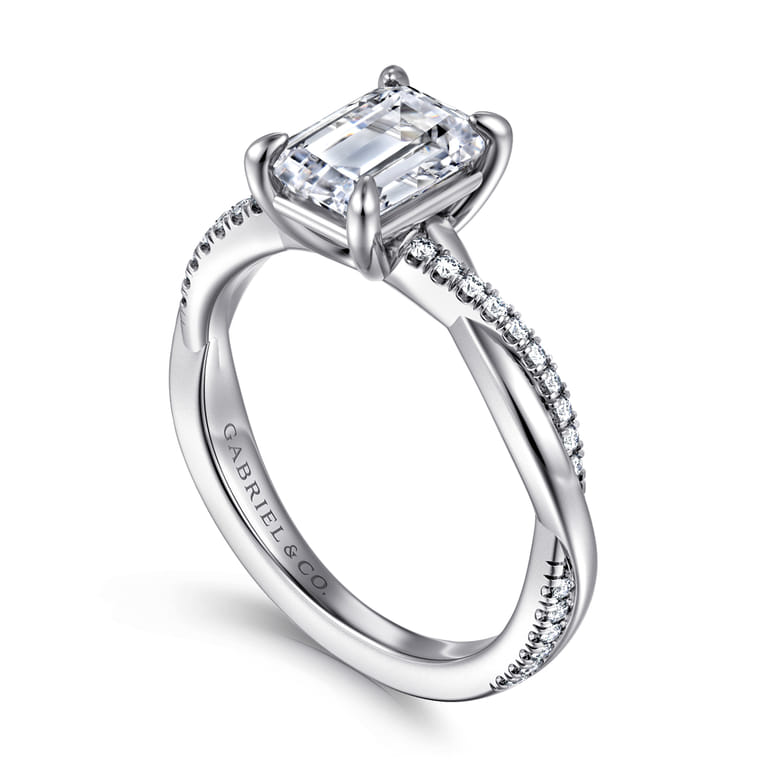 Campana - 14K White Gold Emerald Cut Twisted Diamond Engagement Ring - 0.16 ct - Shot 3