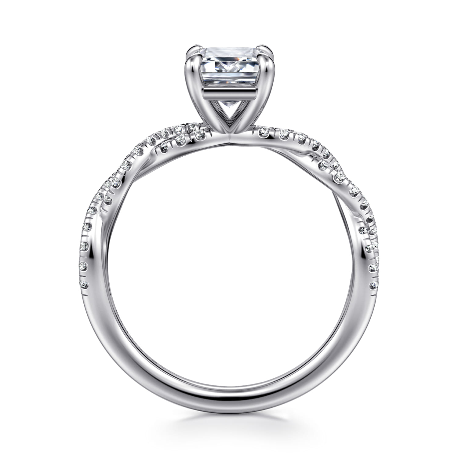 Josefina - 14K White Gold Twisted Emerald Cut Diamond Engagement Ring - 0.24 ct - Shot 2