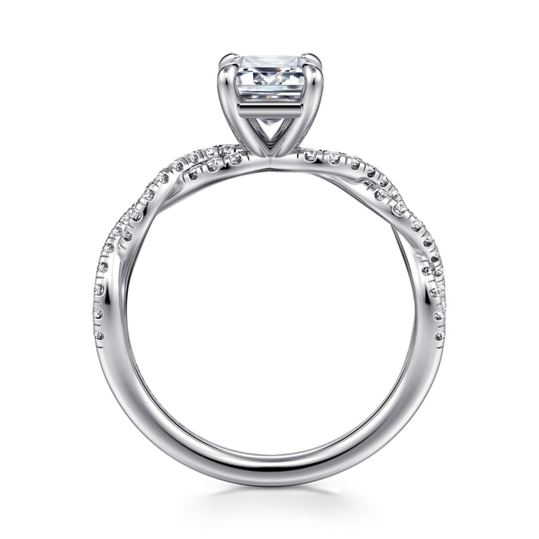 Josefina - 14K White Gold Twisted Emerald Cut Diamond Engagement Ring - 0.24 ct - Shot 2