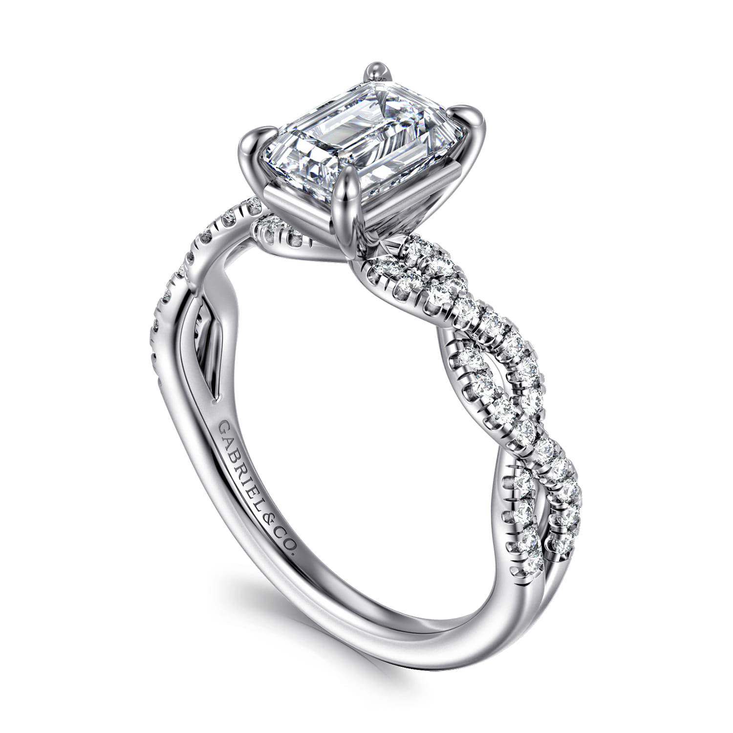 Josefina - 14K White Gold Twisted Emerald Cut Diamond Engagement Ring - 0.24 ct - Shot 3