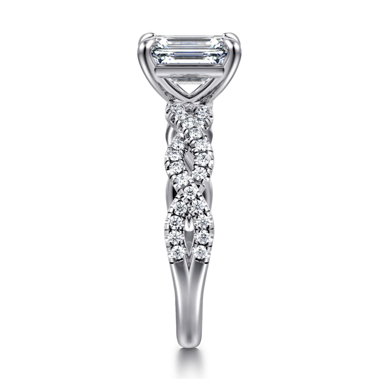 Josefina - 14K White Gold Twisted Emerald Cut Diamond Engagement Ring - 0.24 ct - Shot 4