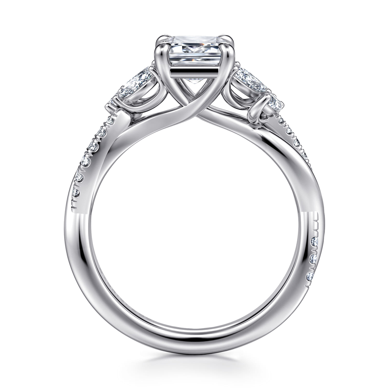 Deisha - 14K White Gold Twisted Emerald Cut Diamond Engagement Ring - 0.4 ct - Shot 2