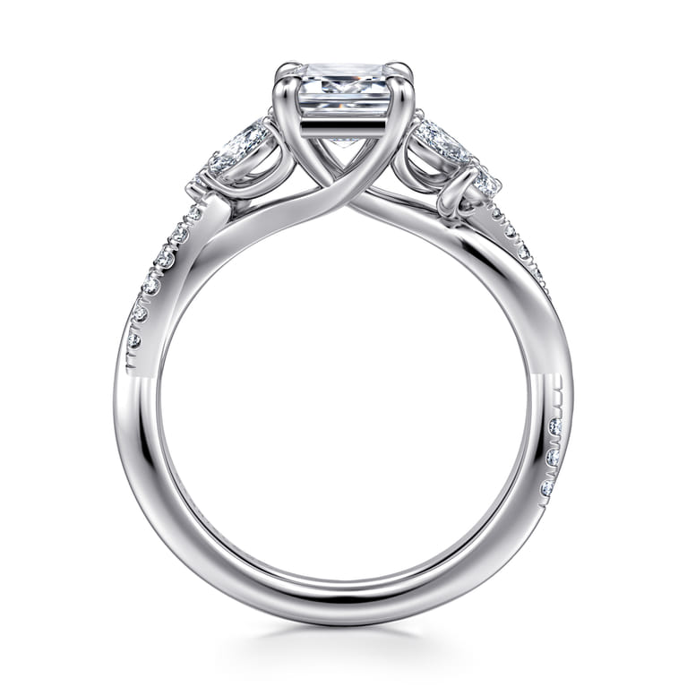 Deisha - 14K White Gold Twisted Emerald Cut Diamond Engagement Ring - 0.4 ct - Shot 2