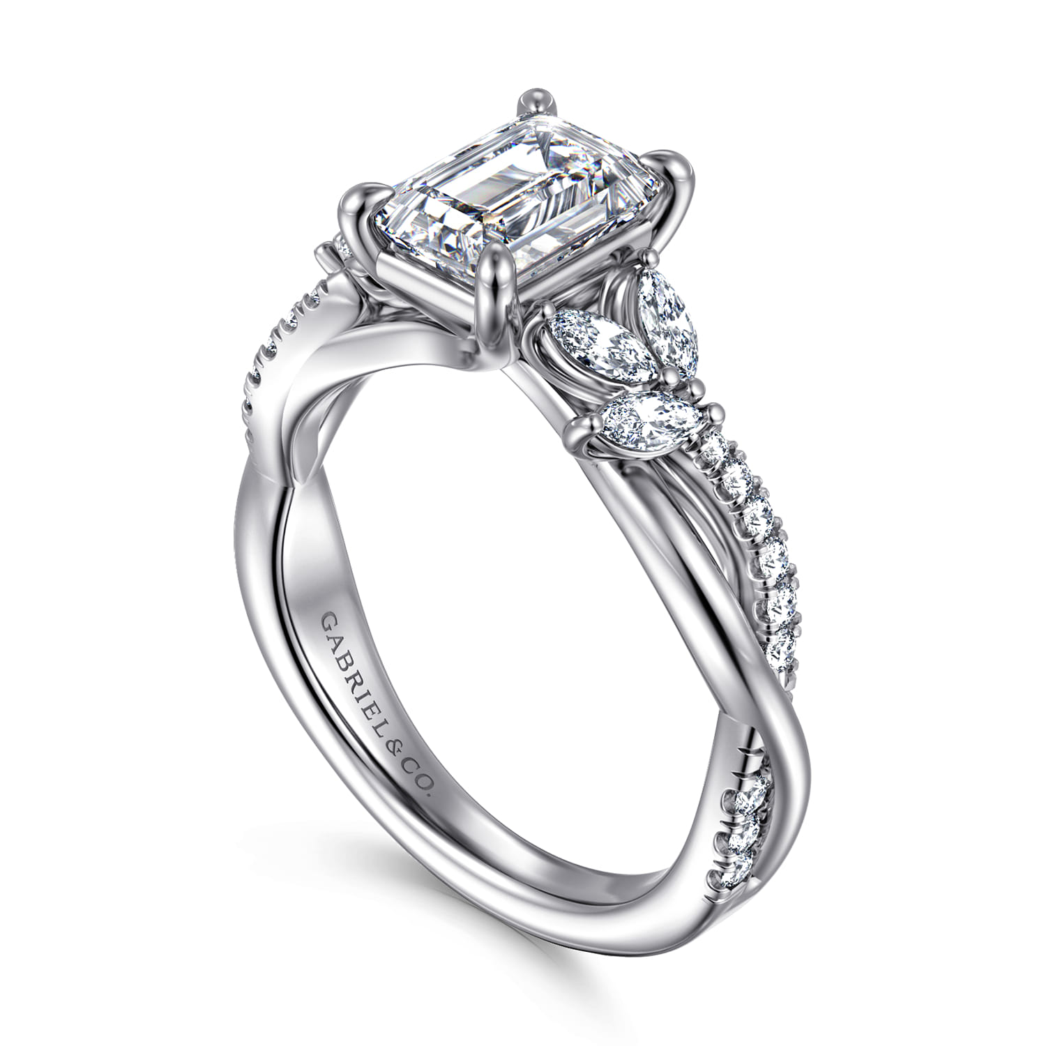 Deisha - 14K White Gold Twisted Emerald Cut Diamond Engagement Ring - 0.4 ct - Shot 3