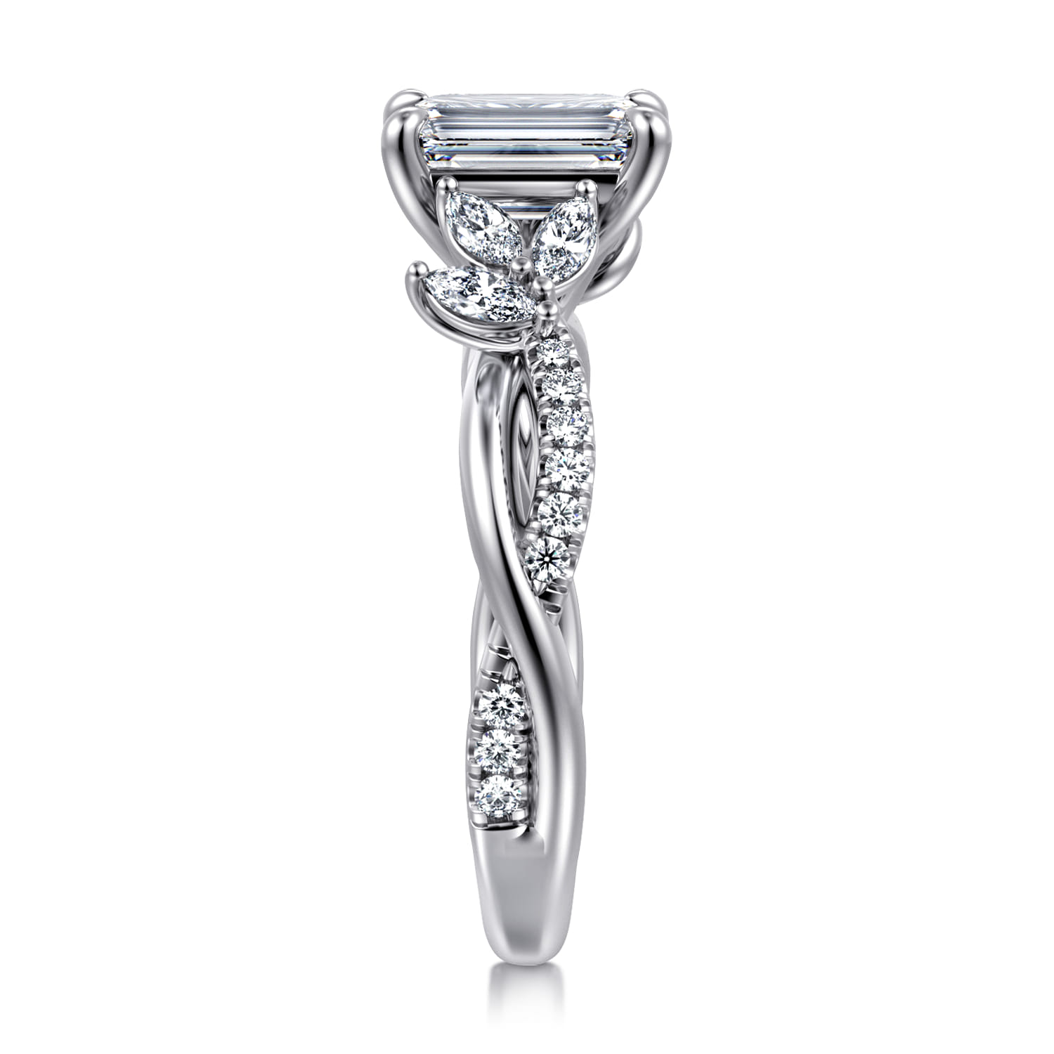 Deisha - 14K White Gold Twisted Emerald Cut Diamond Engagement Ring - 0.4 ct - Shot 4