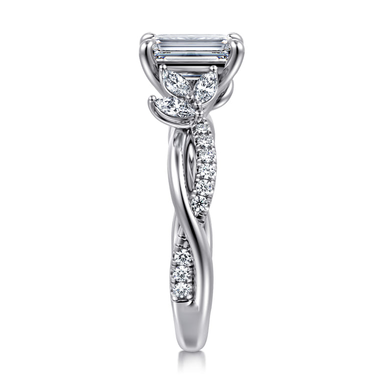 Deisha - 14K White Gold Twisted Emerald Cut Diamond Engagement Ring - 0.4 ct - Shot 4