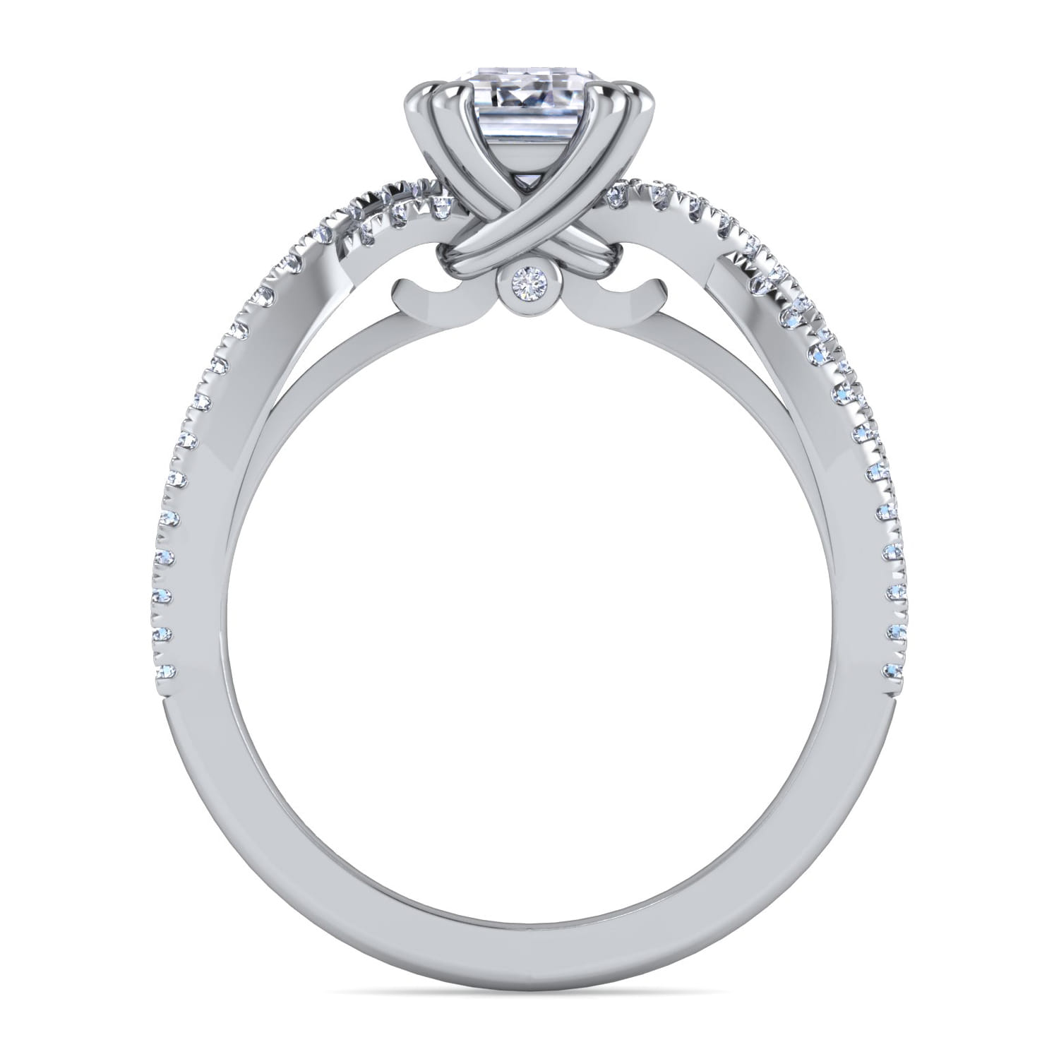 Gina - 14K White Gold Twisted Emerald Cut Diamond Engagement Ring - 0.2 ct - Shot 2