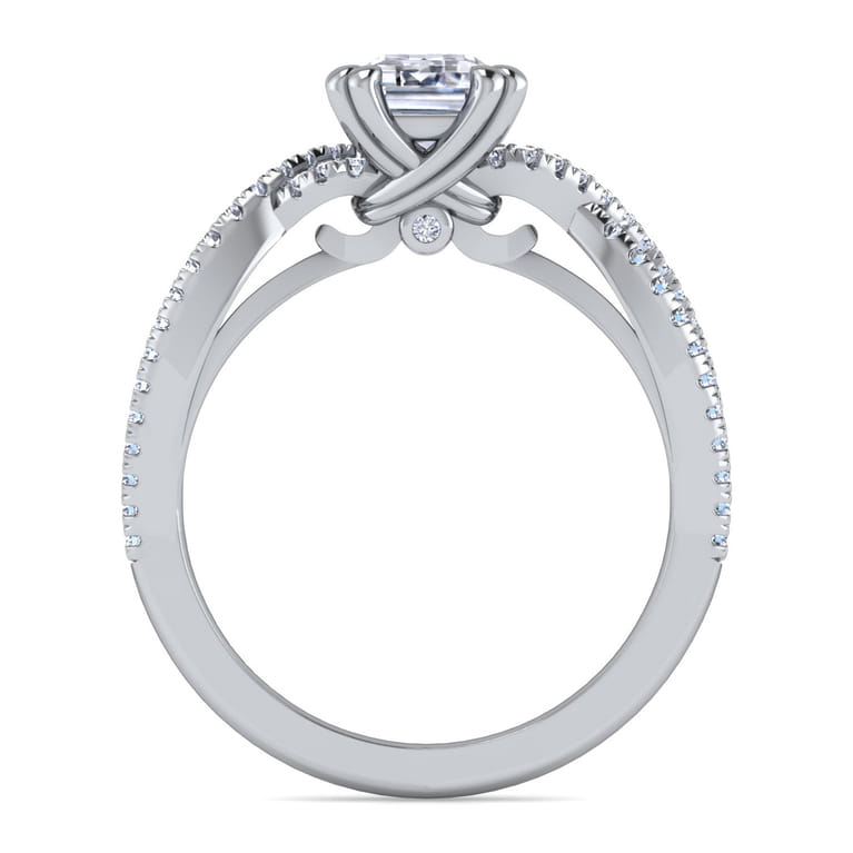 Gina - 14K White Gold Twisted Emerald Cut Diamond Engagement Ring - 0.2 ct - Shot 2