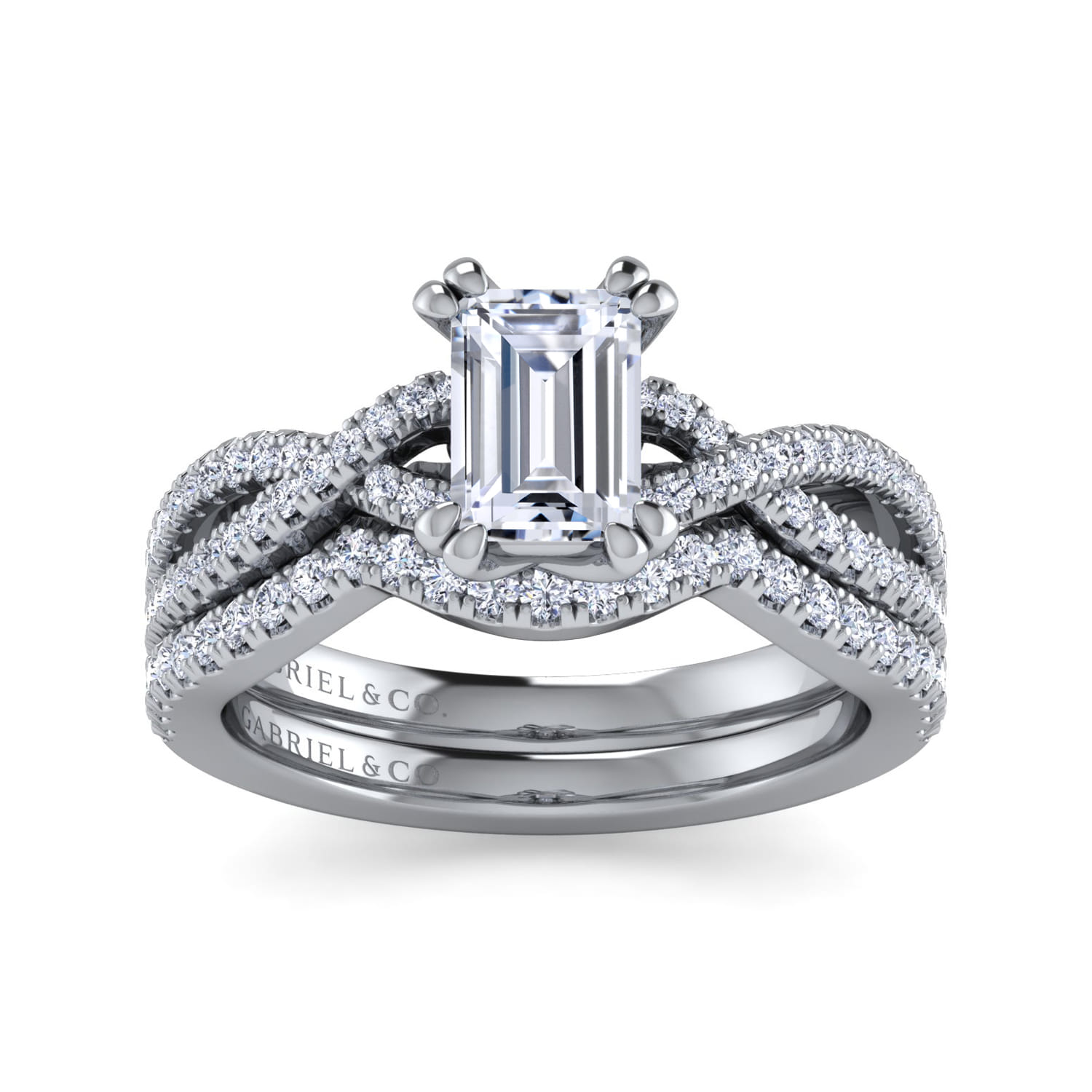 Gina - 14K White Gold Twisted Emerald Cut Diamond Engagement Ring - 0.2 ct - Shot 3