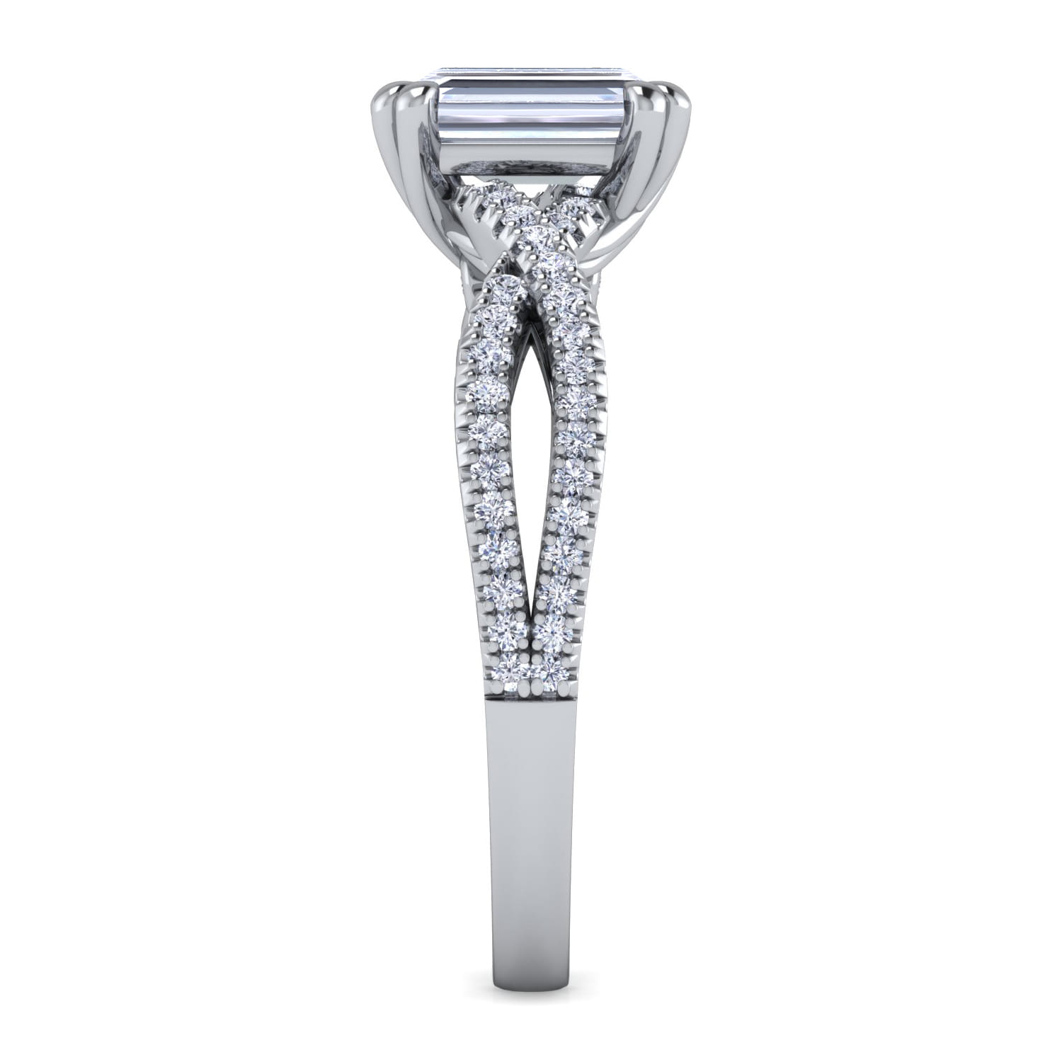 Gina - 14K White Gold Twisted Emerald Cut Diamond Engagement Ring - 0.2 ct - Shot 4