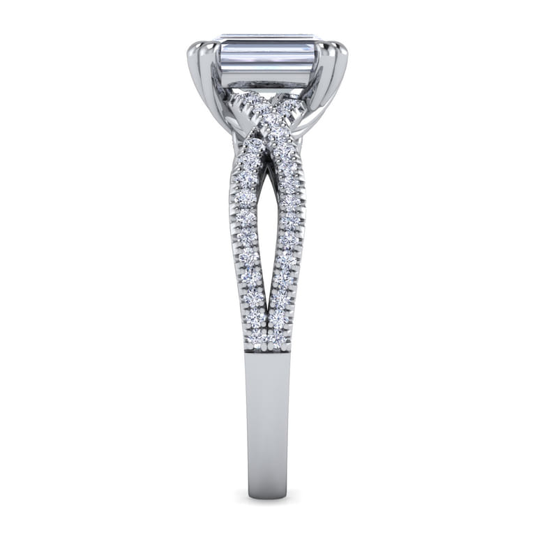 Gina - 14K White Gold Twisted Emerald Cut Diamond Engagement Ring - 0.2 ct - Shot 4