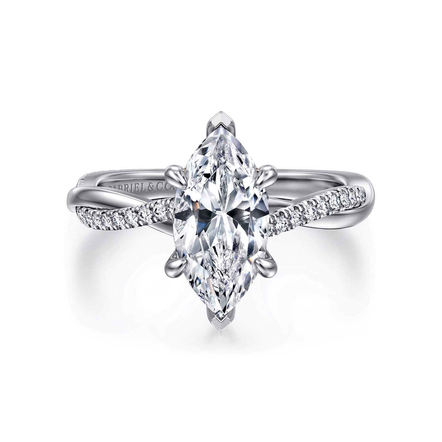 Campana - 14K White Gold Marquise ShapeTwisted Diamond Engagement Ring - 0.16 ct - Shot 1