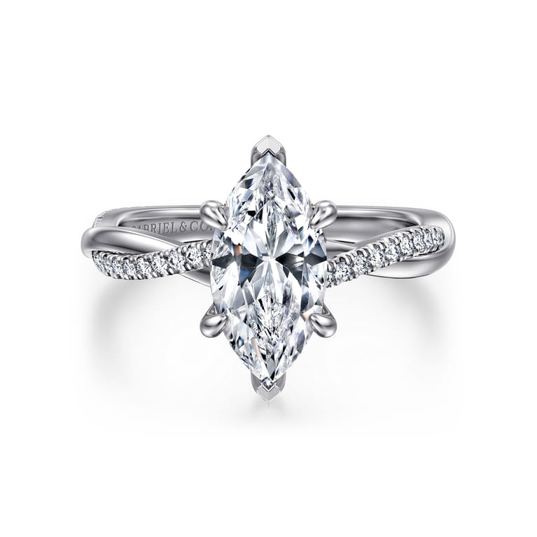 Campana - 14K White Gold Marquise ShapeTwisted Diamond Engagement Ring - 0.16 ct - Shot 1