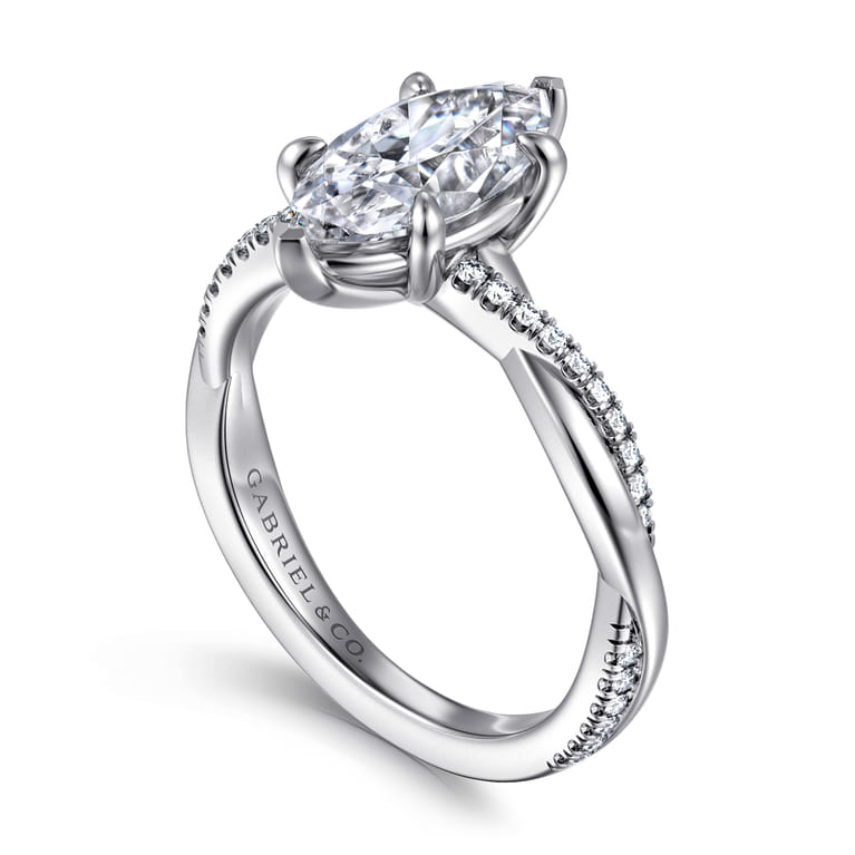 Campana - 14K White Gold Marquise ShapeTwisted Diamond Engagement Ring - 0.16 ct - Shot 3