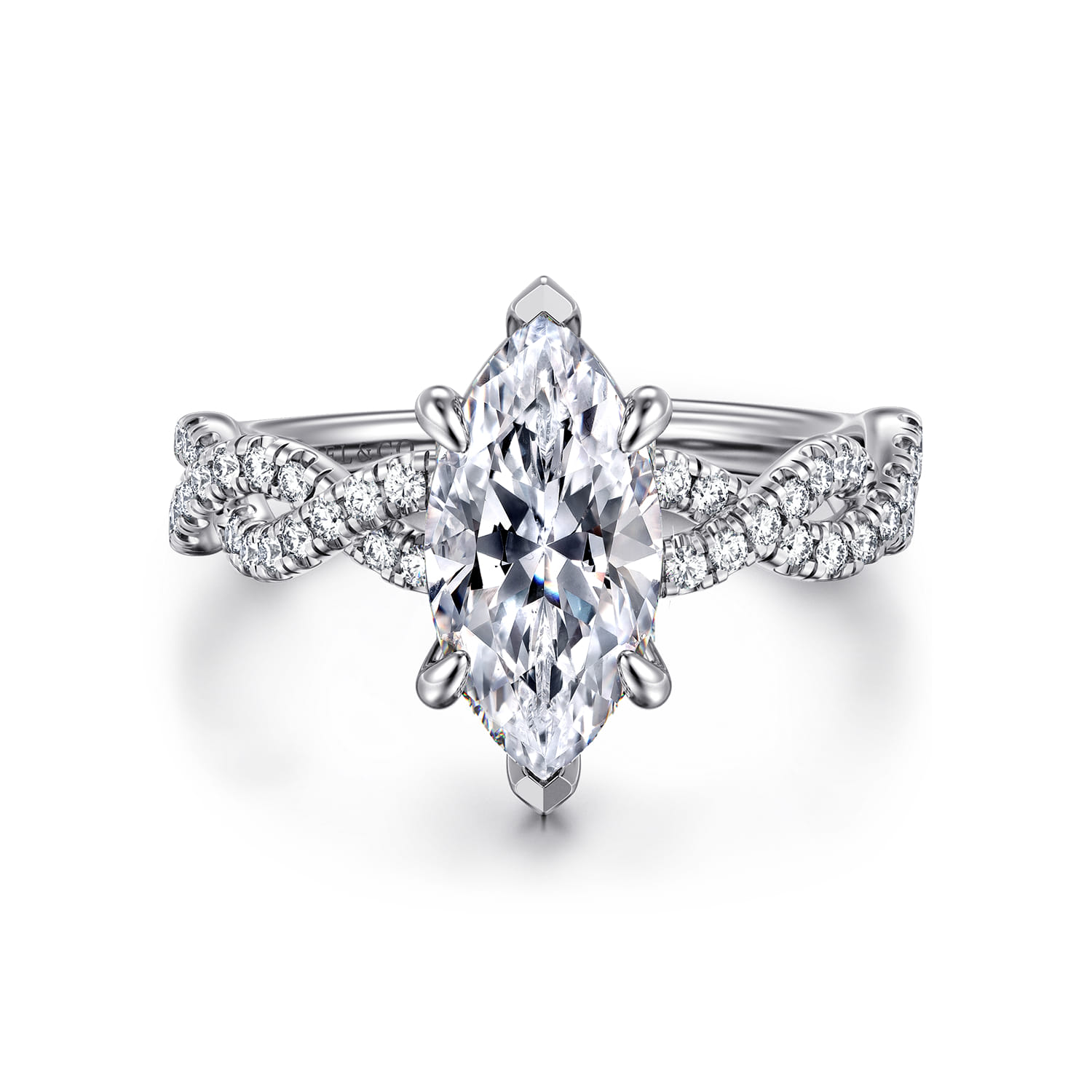 Josefina - 14K White Gold Twisted Marquise Shape Diamond Engagement Ring - 0.24 ct - Shot 1