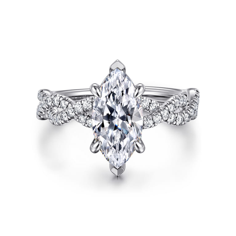 Josefina - 14K White Gold Twisted Marquise Shape Diamond Engagement Ring - 0.24 ct - Shot 1