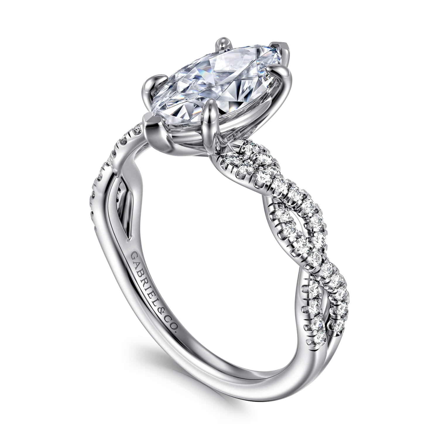 Josefina - 14K White Gold Twisted Marquise Shape Diamond Engagement Ring - 0.24 ct - Shot 3
