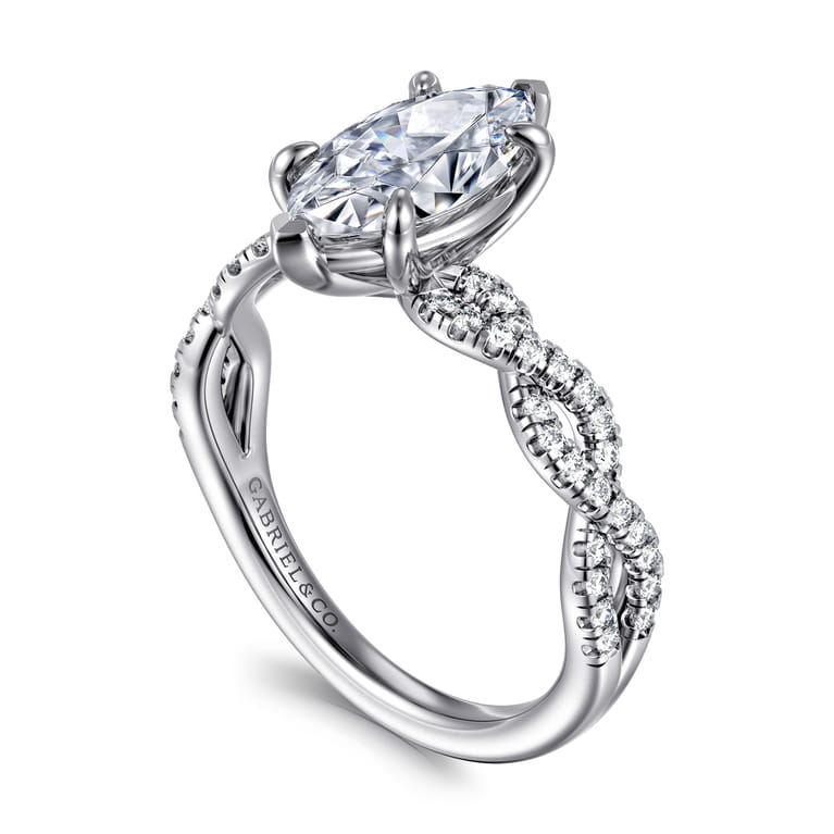 Josefina - 14K White Gold Twisted Marquise Shape Diamond Engagement Ring - 0.24 ct - Shot 3