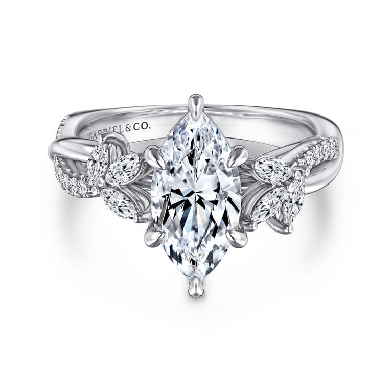 Deisha - 14K White Gold Twisted Marquise Shape Diamond Engagement Ring - 0.4 ct - Shot 1
