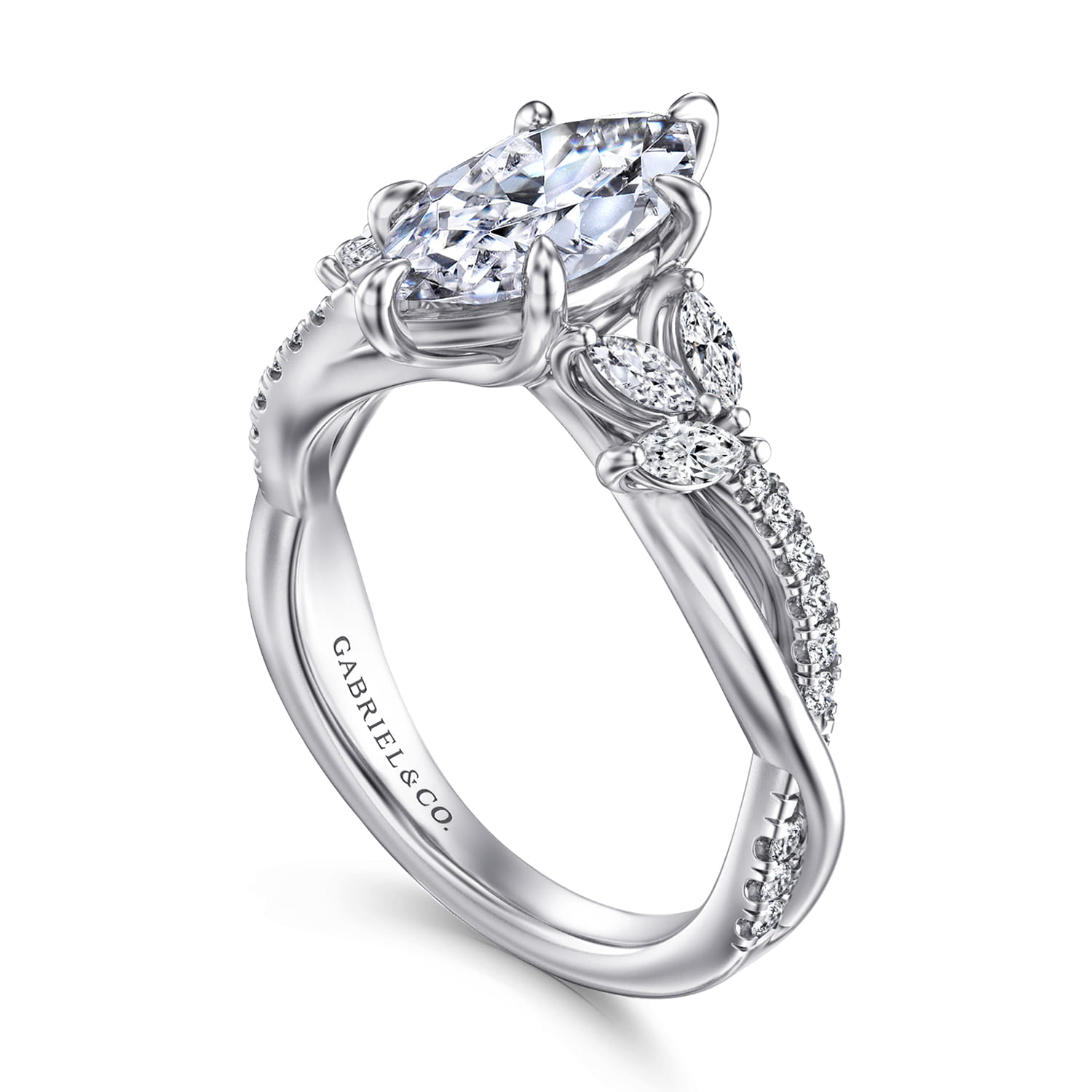 Deisha - 14K White Gold Twisted Marquise Shape Diamond Engagement Ring - 0.4 ct - Shot 3
