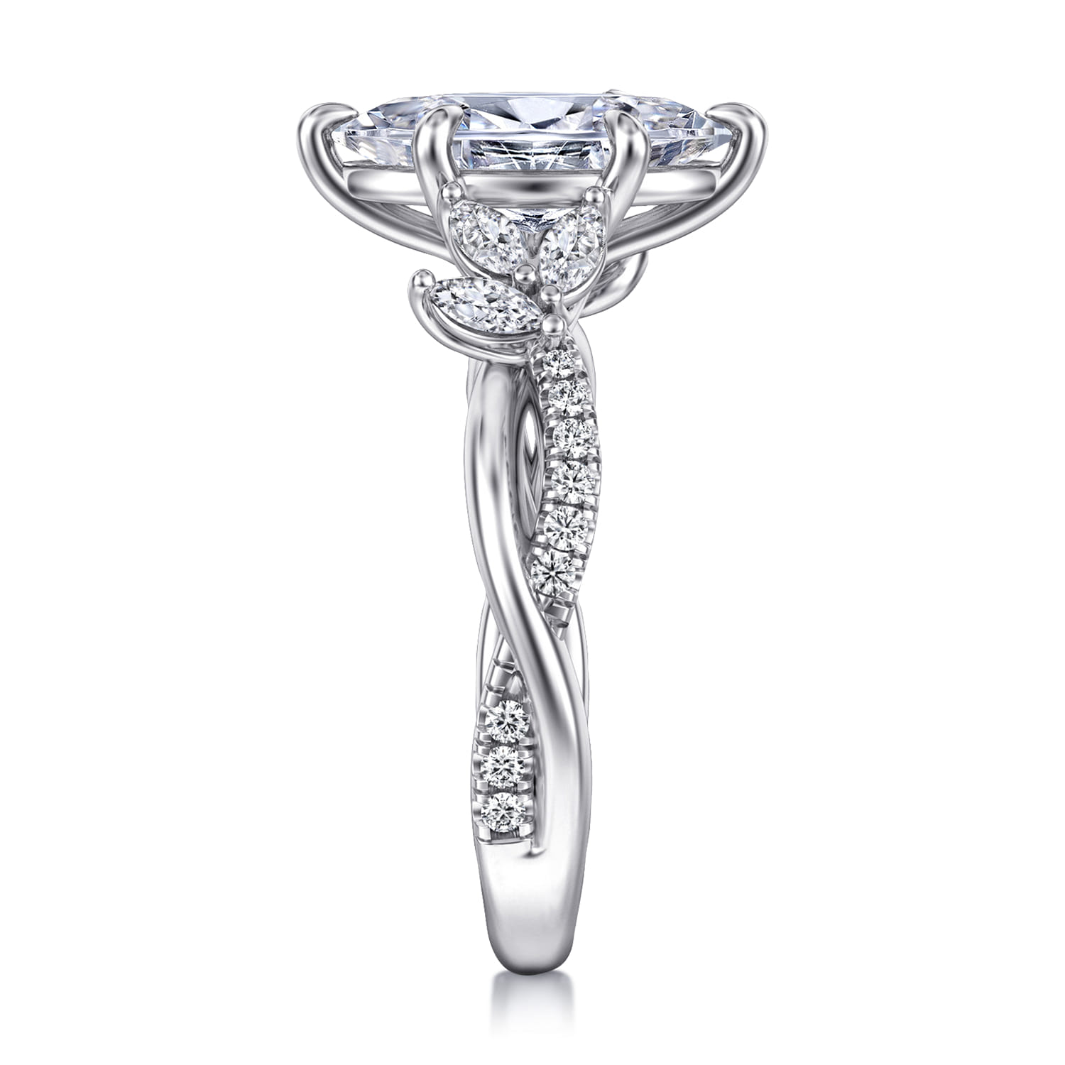 Deisha - 14K White Gold Twisted Marquise Shape Diamond Engagement Ring - 0.4 ct - Shot 4