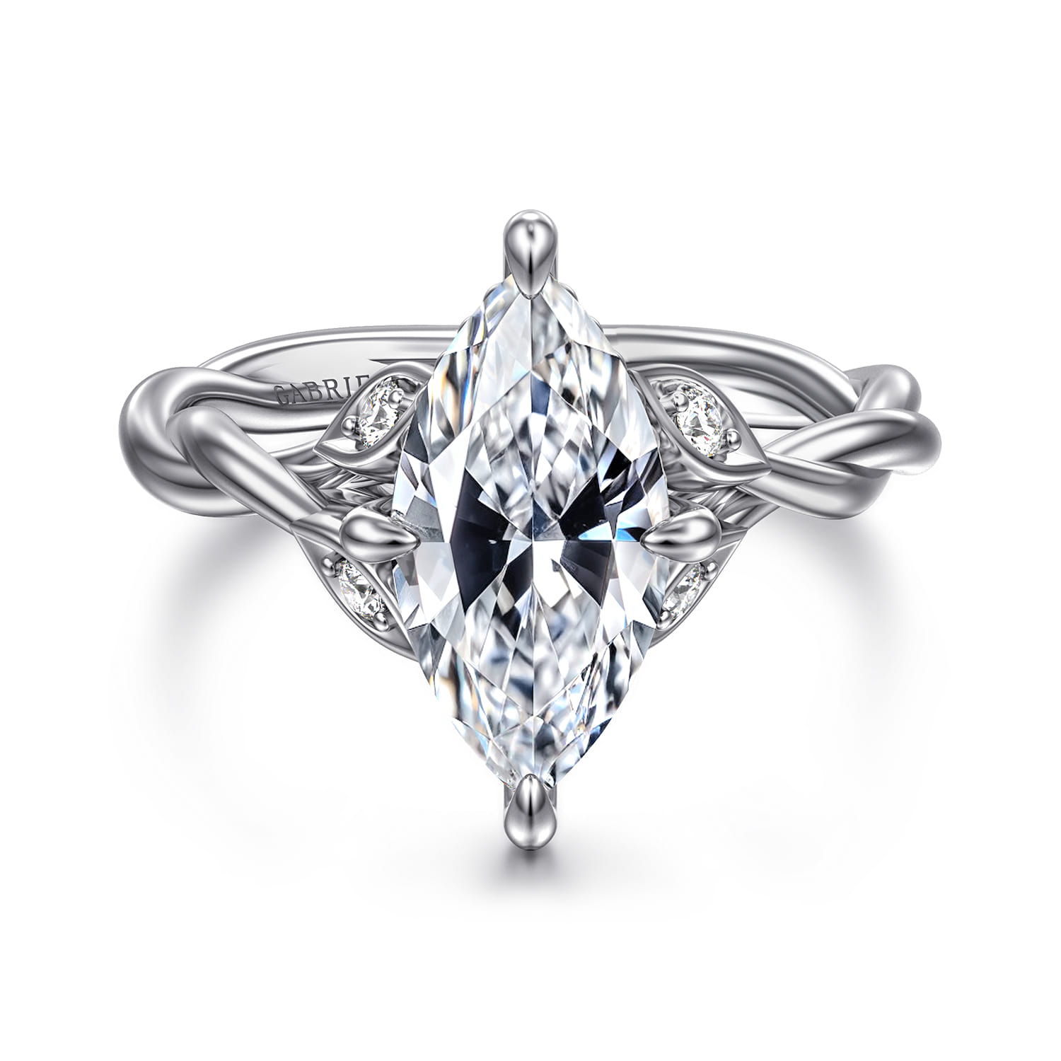 Daija - 14K White Gold Twisted Marquise Diamond Engagement Ring - 0.09 ct - Shot 1