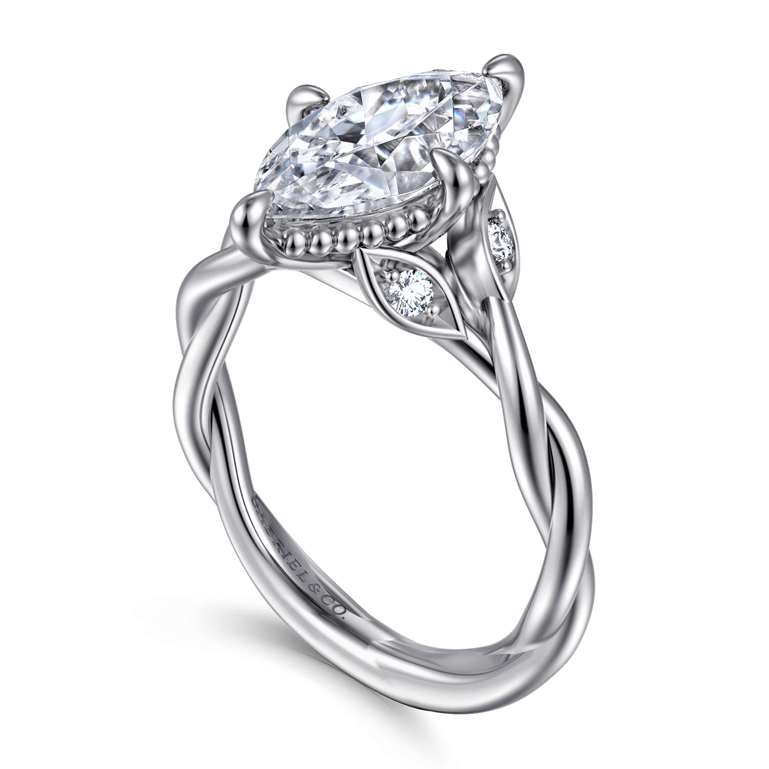 Daija - 14K White Gold Twisted Marquise Diamond Engagement Ring - 0.09 ct - Shot 3